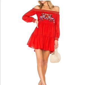 Free People Red Sun Beams Bardot Embroidered Casual Dress